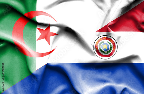 Waving flag of Paraguay and Algeria