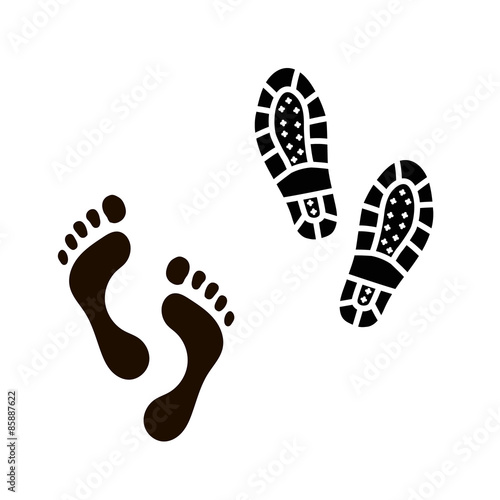 Foot vector silhouette and footprint isolated on white