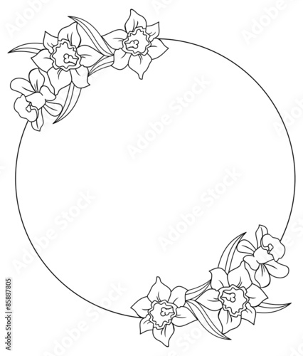 Black and white round frame with lilies