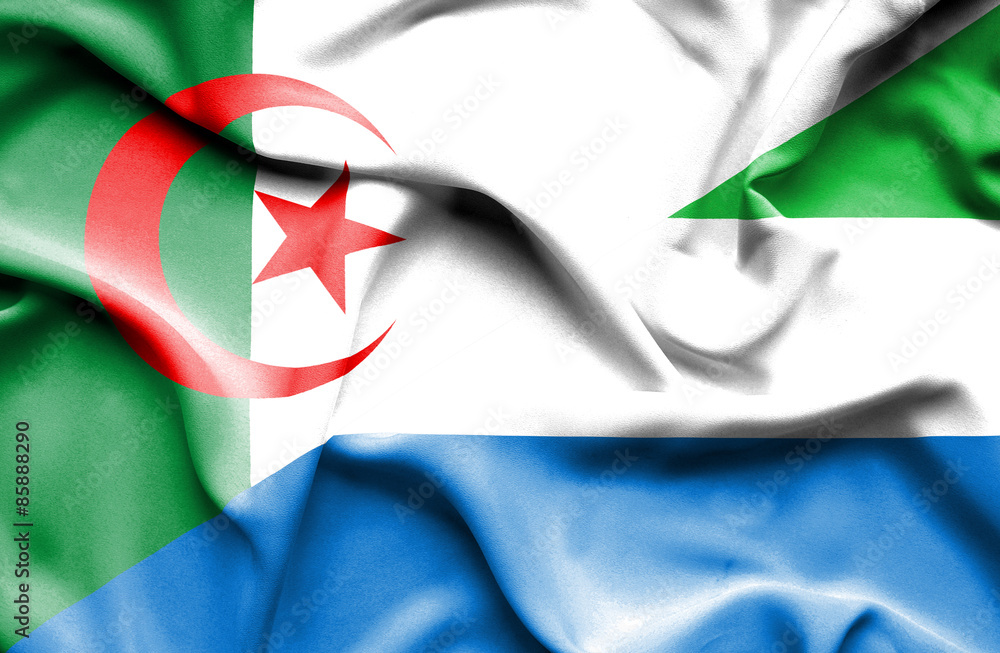 Waving flag of Sierra Leone and Algeria