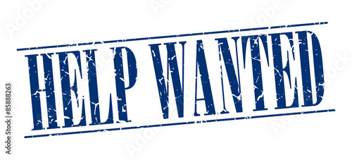 help wanted blue grunge vintage stamp isolated on white background
