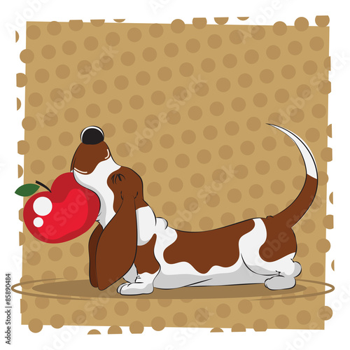 Cartoon Basset Hound holding an apple