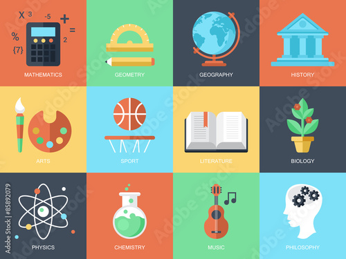 Flat modern icons for education and professions. Elements for gr