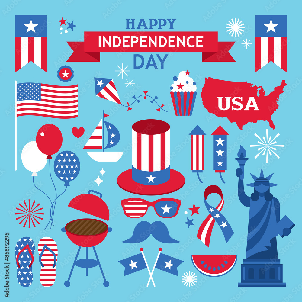 USA independence day clip art. July 4th design elements Stock Vector