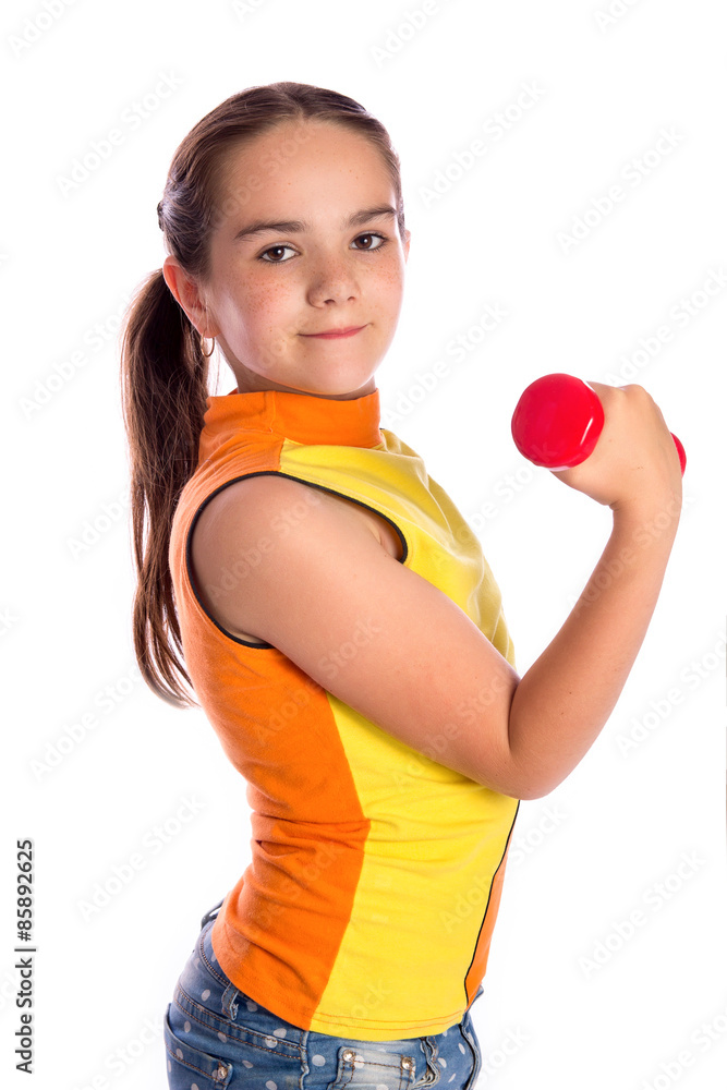 Girl with dumbbells Girl with dumbbells