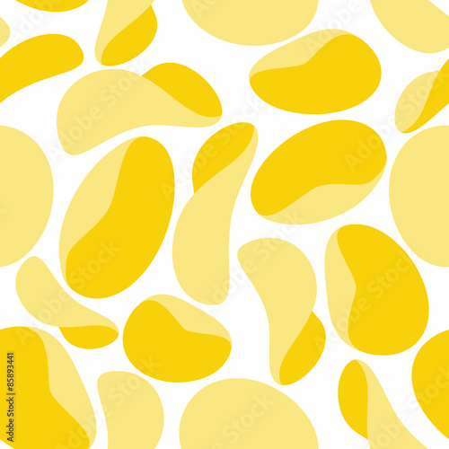 Potato chips seamless background. Pattern of yellow fried potato