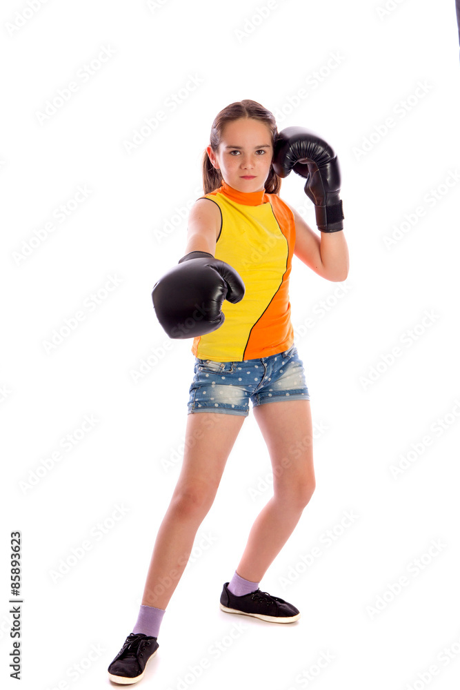 Young boxer girl on white studio background Young boxer girl on white studio background