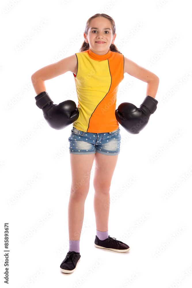 Young boxer girl on white studio background Young boxer girl on white studio background