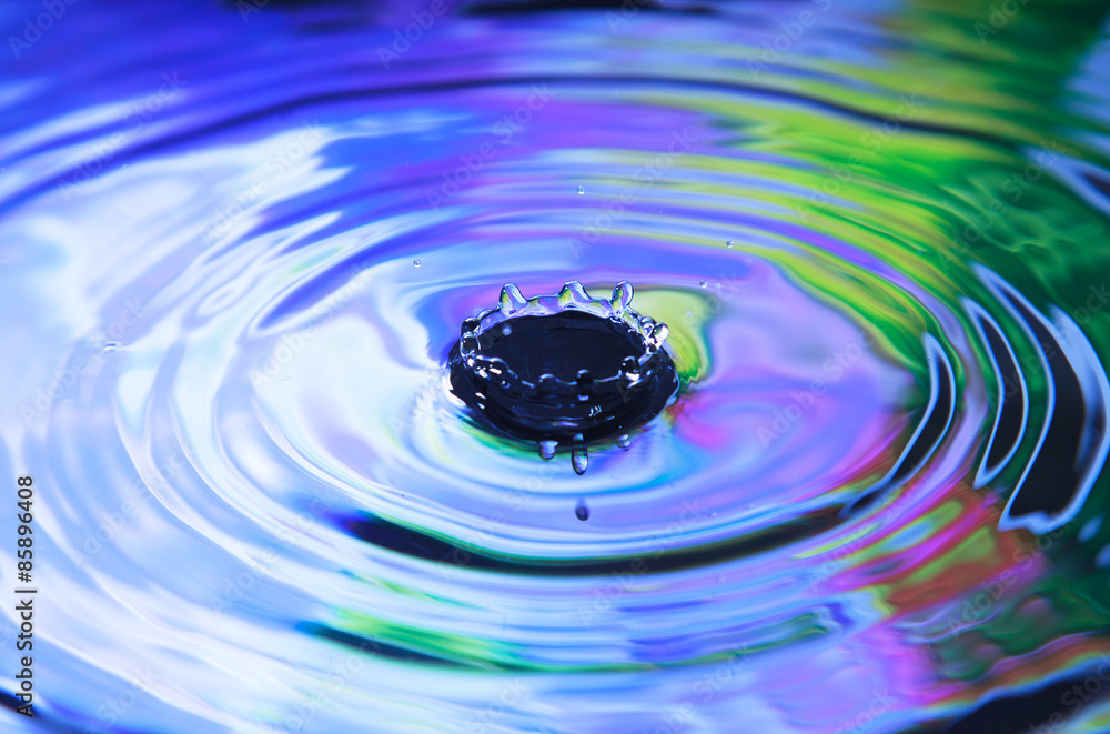Water drop on the water, colorful background