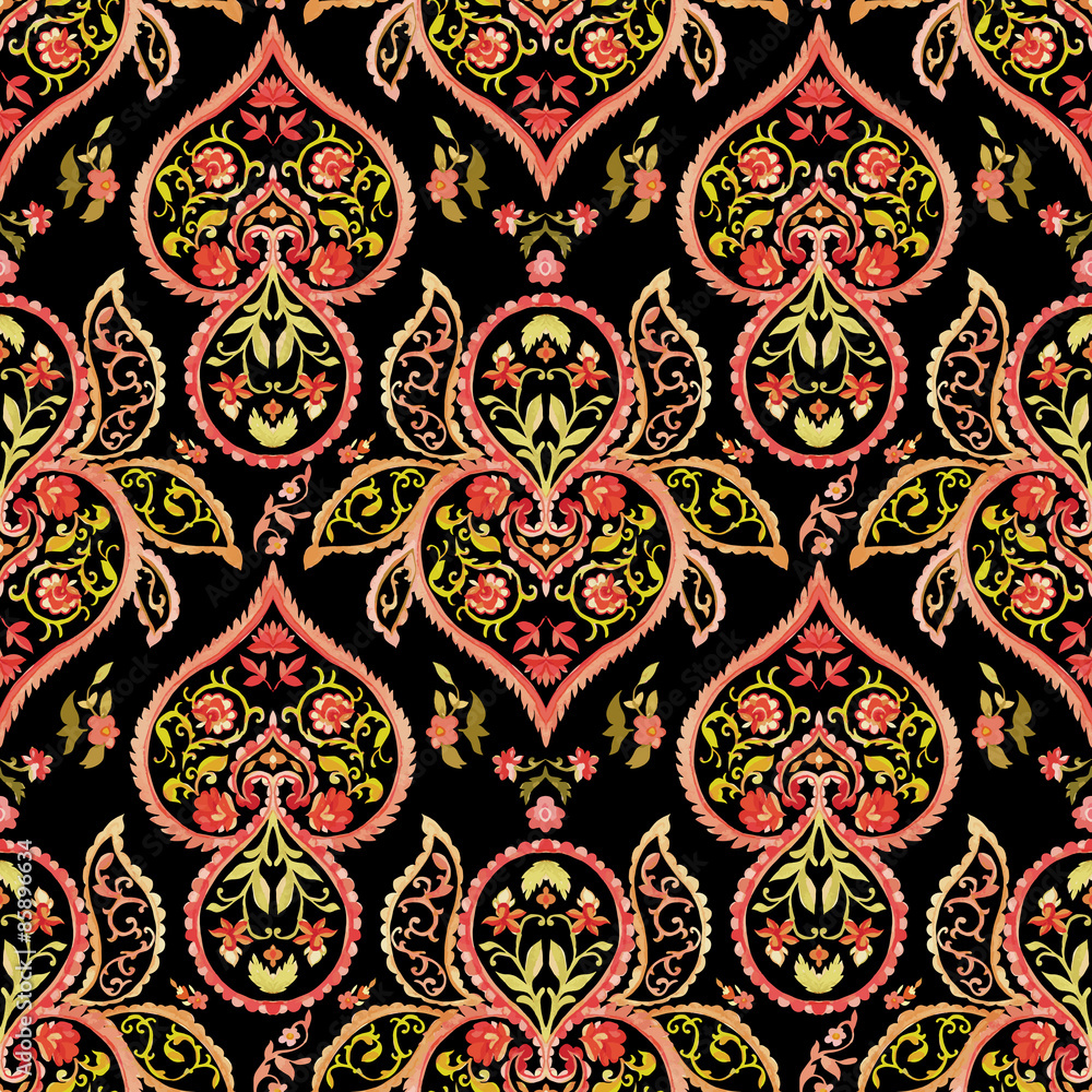 Watercolor paisley seamless pattern. 