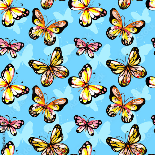 Watercolor butterfly seamless pattern.