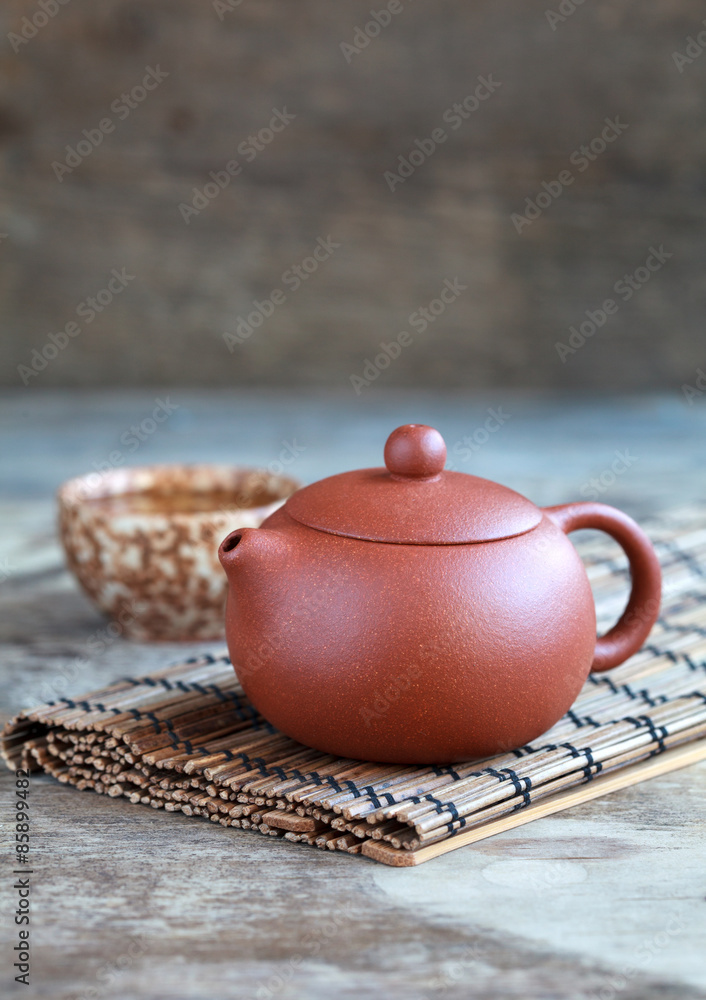 Traditional chinese tea ceremony accessories: tea pot, cup Stock Photo |  Adobe Stock