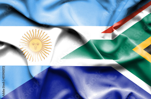 Waving flag of South Africa and Argentina