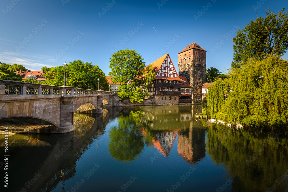 Fototapeta premium Bridges of Nuremberg -Pegnitz river, Bayern, Germany