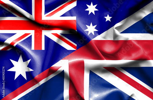 Waving flag of United Kingdon and Australia