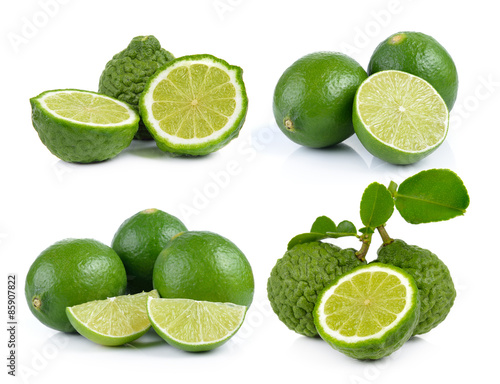 Bergamot fruit and lime on a white background
