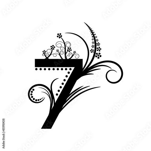 Black number 7 with creeping plant