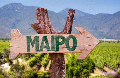 Maipo wooden sign with winery background photo