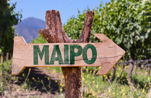 Maipo wooden sign with winery background