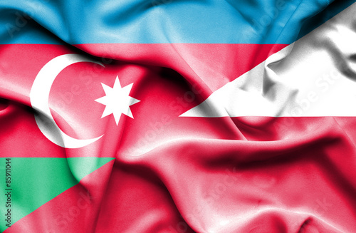Waving flag of Poland and Azerbaijan