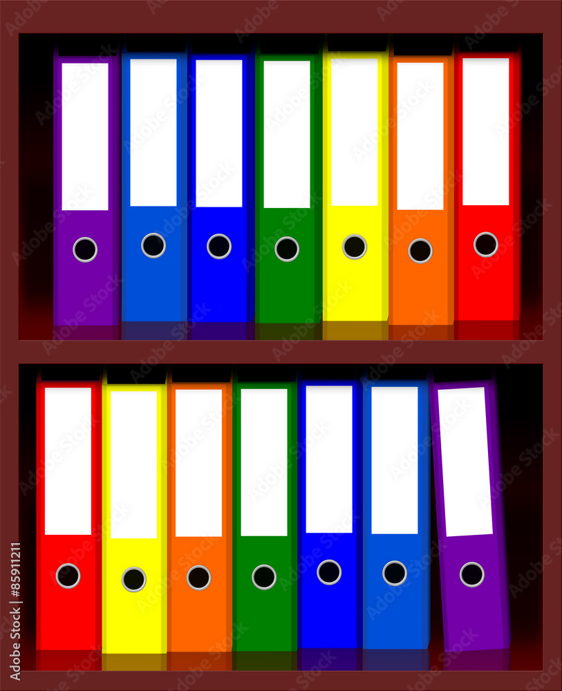 Row of Coloured office binders Row of Coloured office binders