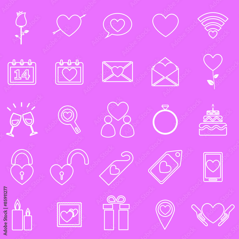 Valentine's day line icons on pink background