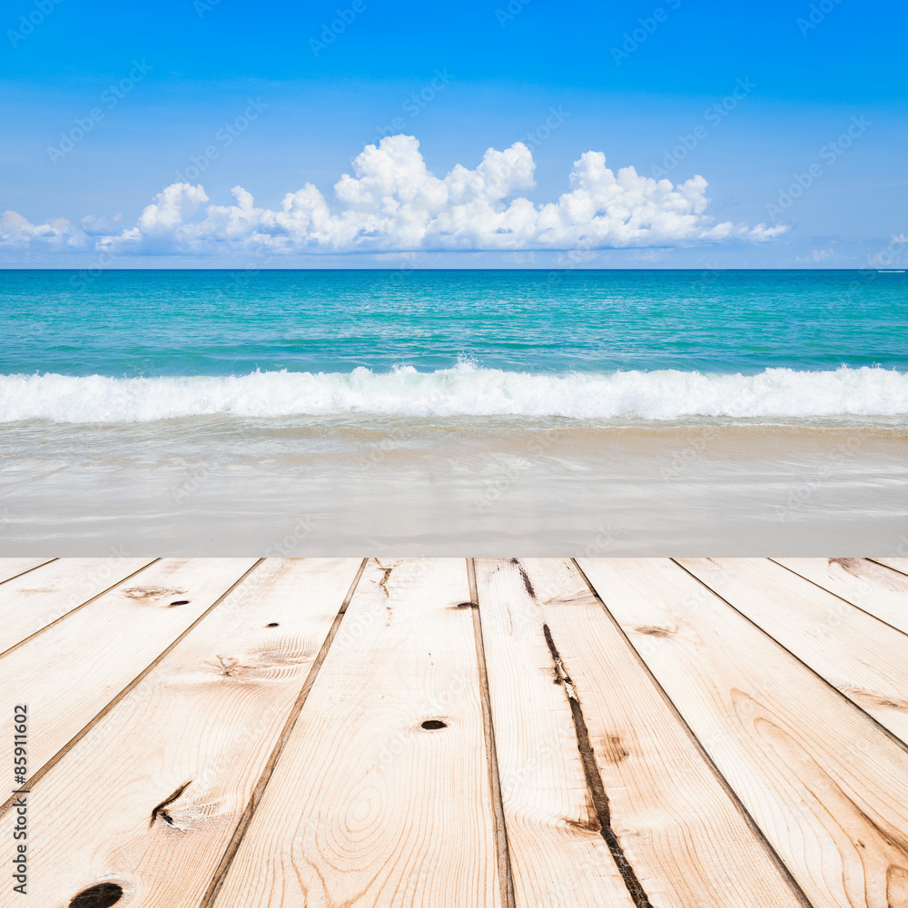 Empty wooden pier beside tropical beach Empty wooden pier beside tropical beach