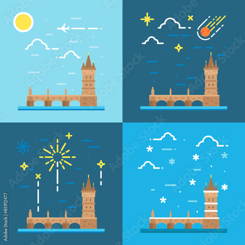 Flat design of Charles bridge Czech