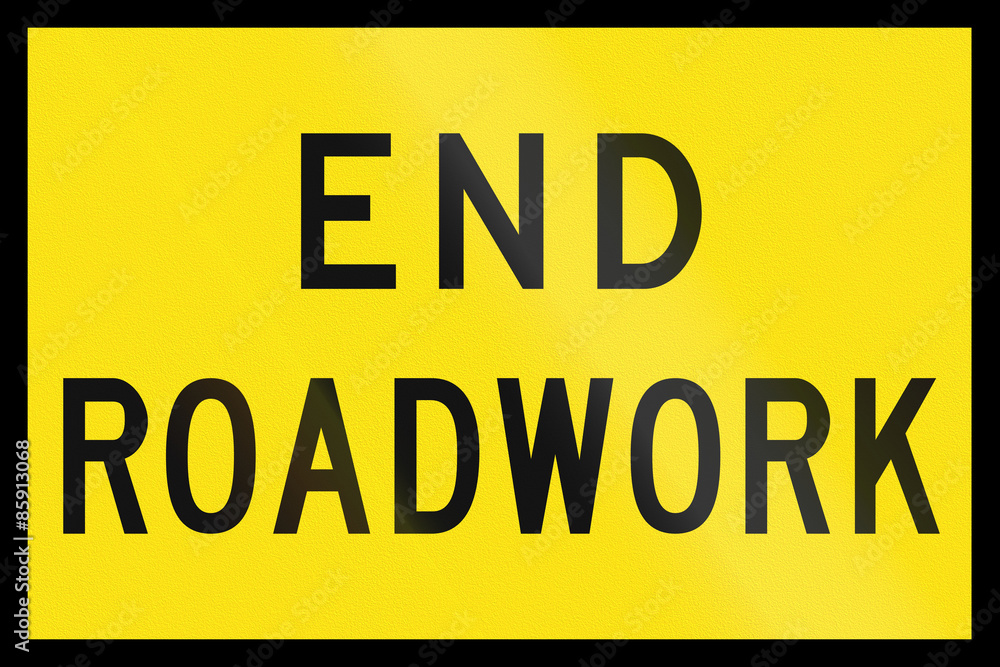 An Australian temporary roadwork sign - End roadwork An Australian temporary roadwork sign - End roadwork