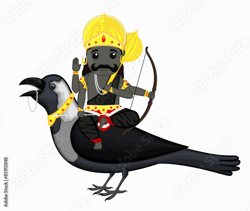 Shani Dev Riding on Crow Vector Illustration