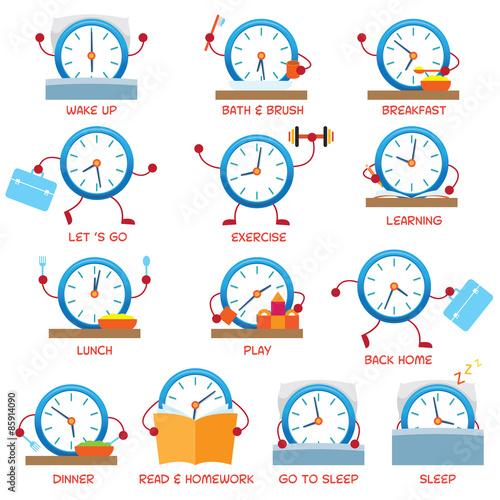 Clock Character Daily Routine, timetable