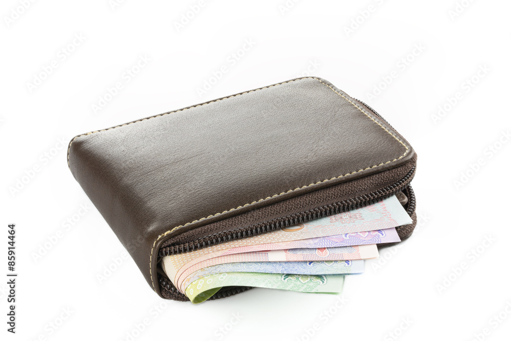 Wallet with money isolated on white background. Wallet with money isolated on white background.