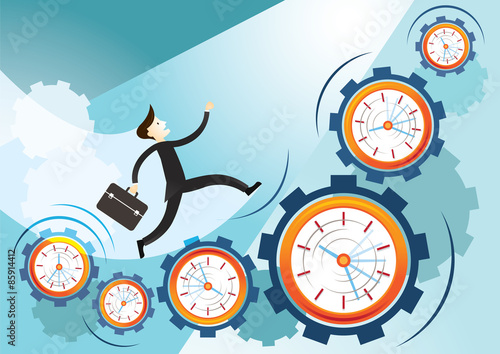 Businessman Run on Gears and Clocks