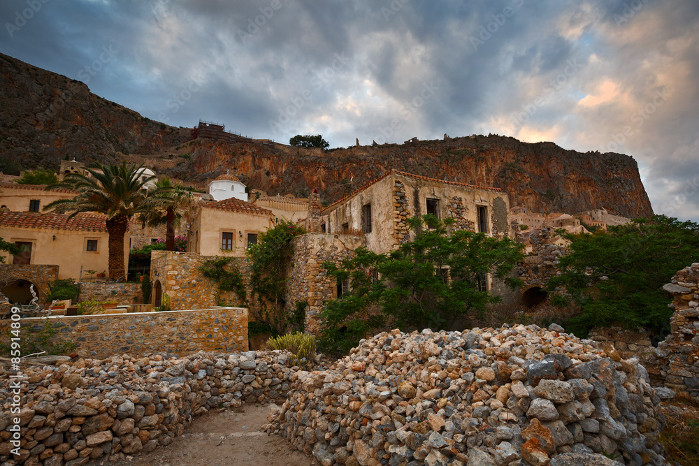 Monemvasia village in Peloponnese, Greece.
