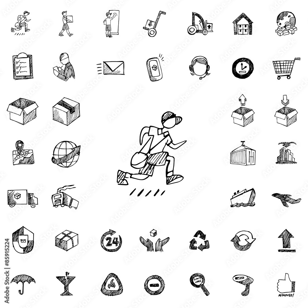 Logistic Hand Drawn icons. Vector