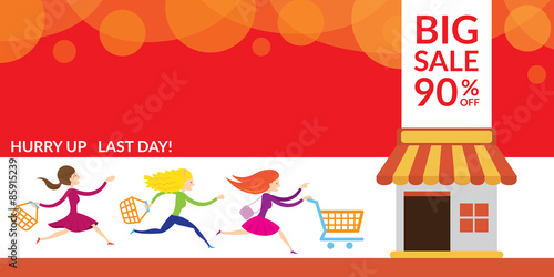 Women Hurry Run to Sale Shop