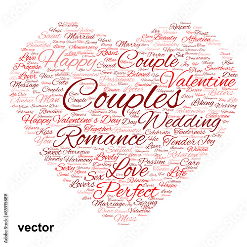 Vector conceptual Valentine heart word cloud