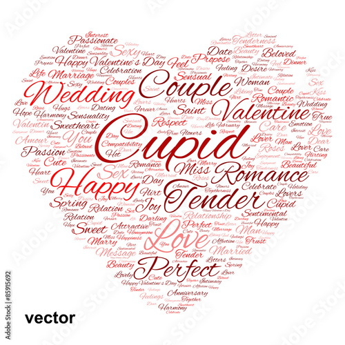 Vector conceptual Valentine heart word cloud
