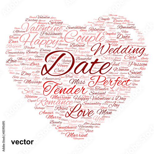 Vector conceptual Valentine heart word cloud