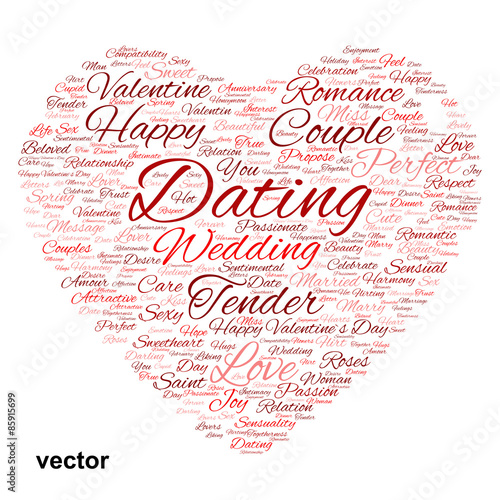 Vector conceptual Valentine heart word cloud
