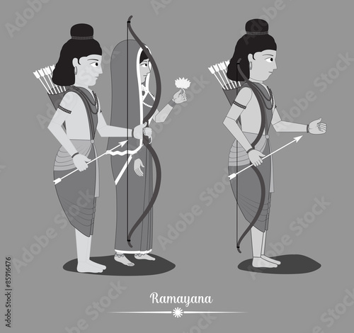 Cartoon Lord Rama with Sita and Laxmana