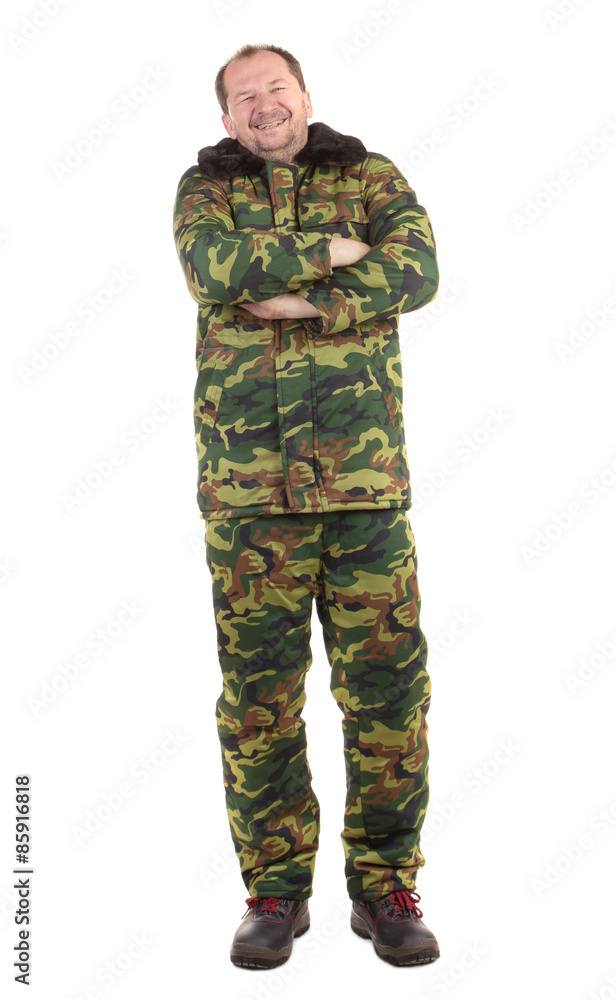 Camouflage winter jacket with black collar. Camouflage winter jacket with black collar.