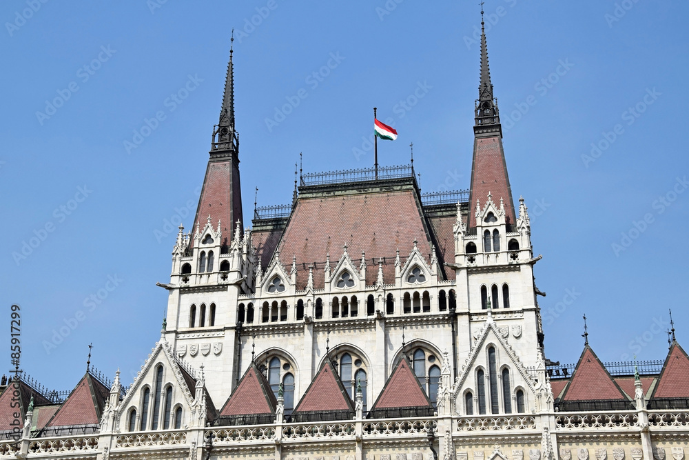 Towers of the parliament building, Budapest, Hungary