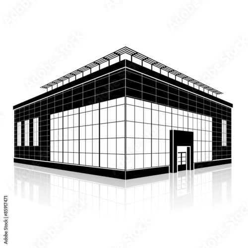 silhouette office building with an entrance and reflection