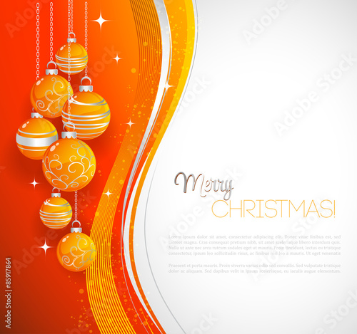 Merry Christmas  card with orange bauble 