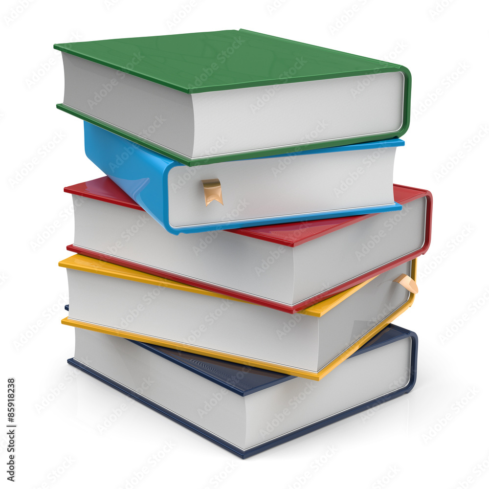 Obraz premium Books five 5 blank covers textbooks stack different colorful
