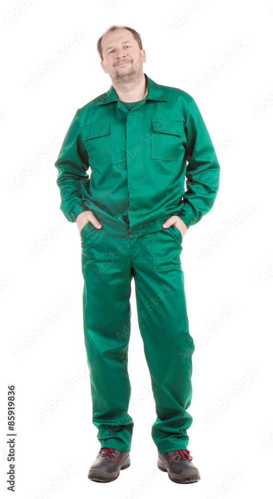 Worker in green wear. Worker in green wear.