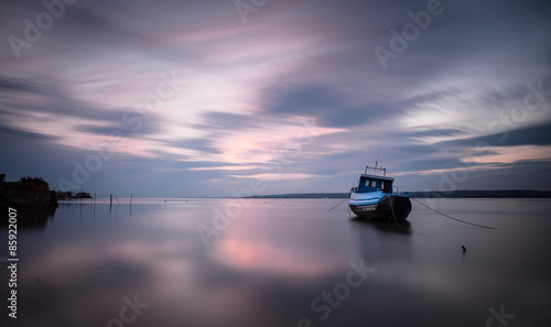 Loughor estuary boat Long exposure at the Loughor Estuary, Penclawdd, north Gower, Swansea.