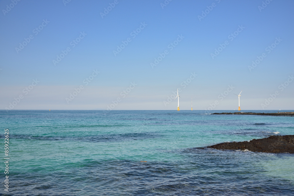 Fototapeta premium wind power generators in seaside, Jeju Island