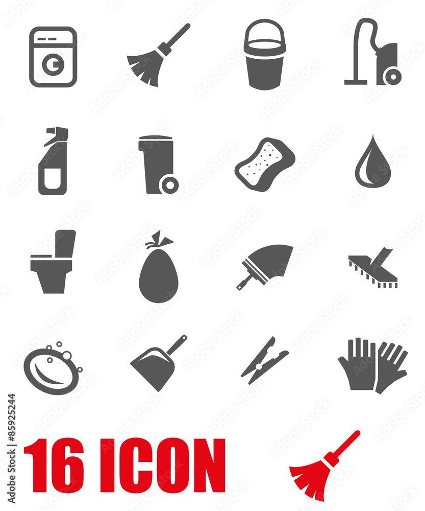 Obraz premium Vector grey cleaning icon set
